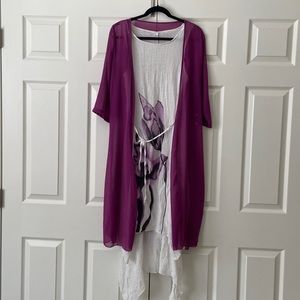 Handkerchief hem orchid dress with matching purple wrap